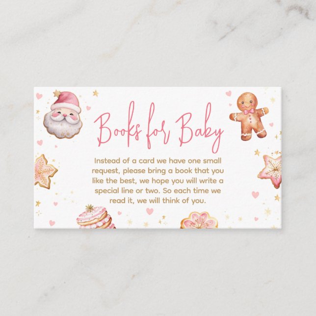 Pink Christmas Cookie Baby Shower Books for Baby Enclosure Card (Front)
