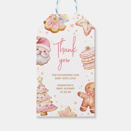 Pink Christmas Cookie Baby Shower Favor Tags