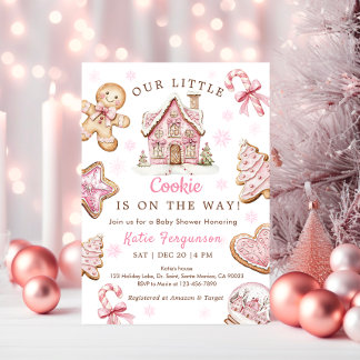 Pink Christmas Cookie Baby Shower Girl Invitation