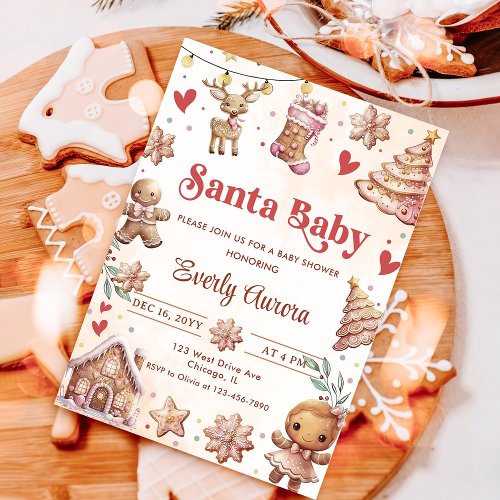 Pink Christmas Cookie Baby Shower Invitation