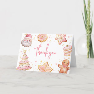 Pink Christmas Cookie Baby Shower Letterpress Thank You Card