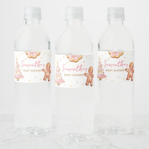 Pink Christmas Cookie Baby Shower  Water Bottle Label
