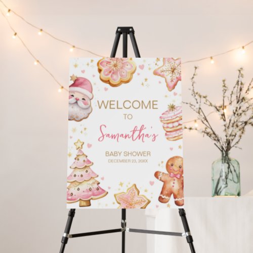 Pink Christmas Cookie Baby Shower Welcome Sign