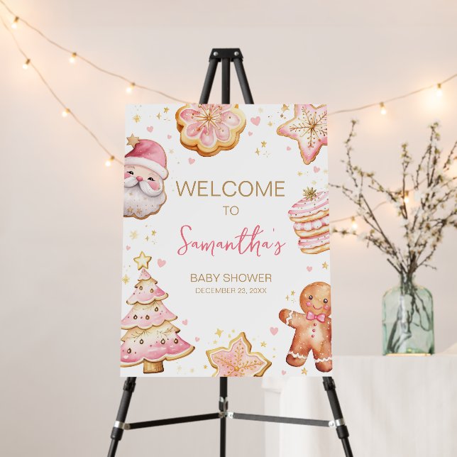 Pink Christmas Cookie Baby Shower Welcome Sign (In Situ (Stand))