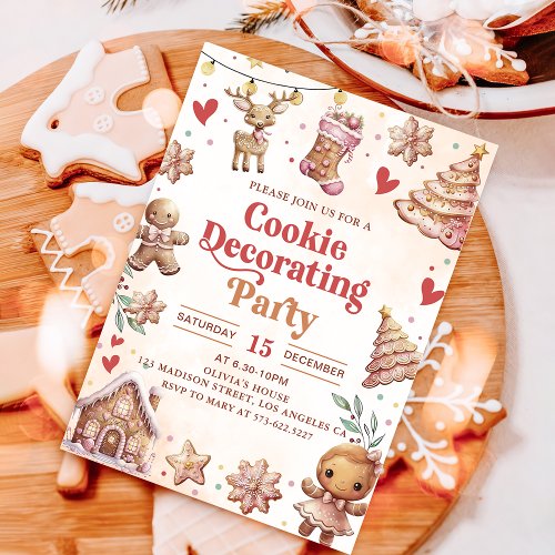 Pink Christmas Cookie Decorating Party Invitation