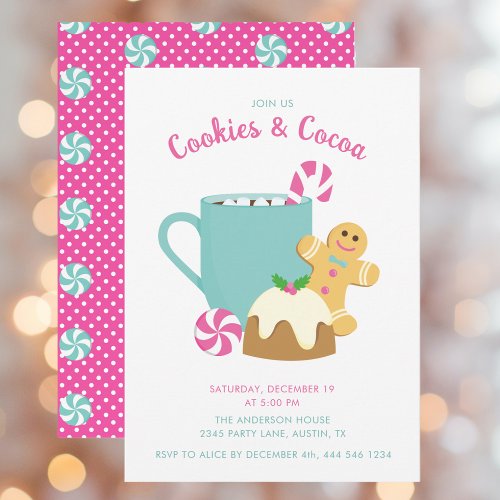 PINK CHRISTMAS COOKIES AND COCOA INVITATION