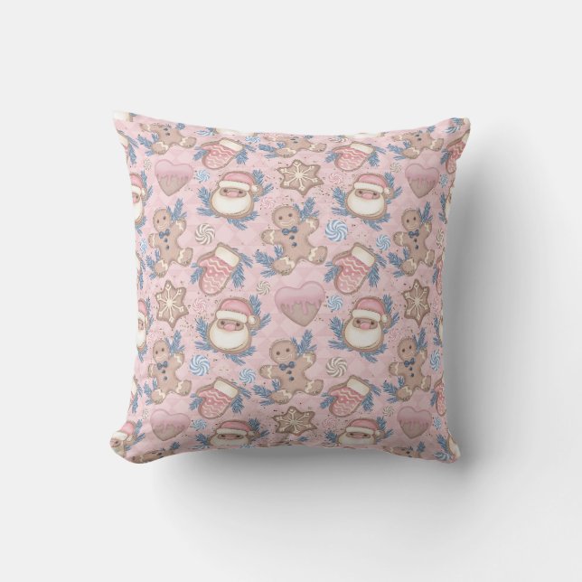 Pink Christmas cookies Throw Pillow (Front)