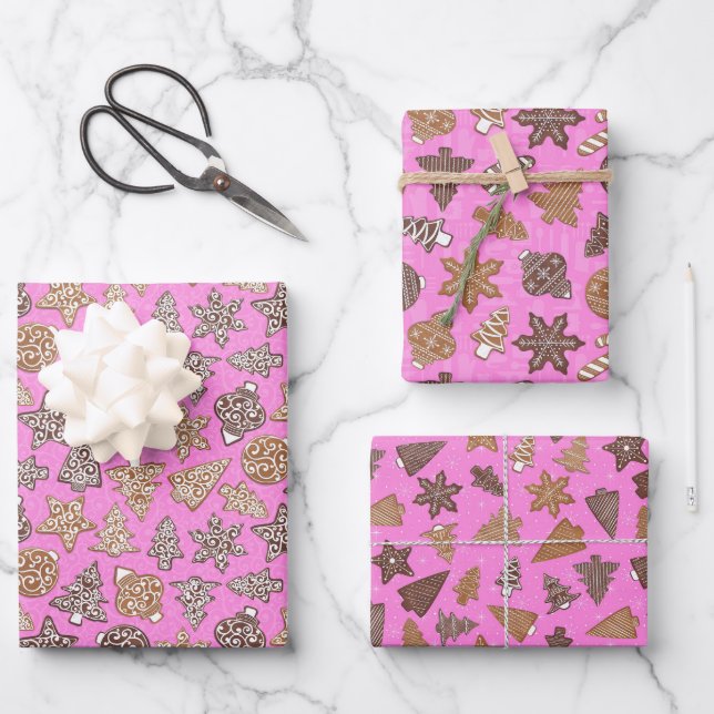 Pink Christmas Cookies  Wrapping Paper Sheets (Front)