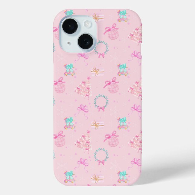 Pink Christmas Coquette Bow Seamless Pattern Case-Mate iPhone Case (Back)