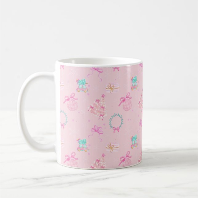 Pink Christmas Coquette Bow Seamless Pattern Coffee Mug (Left)