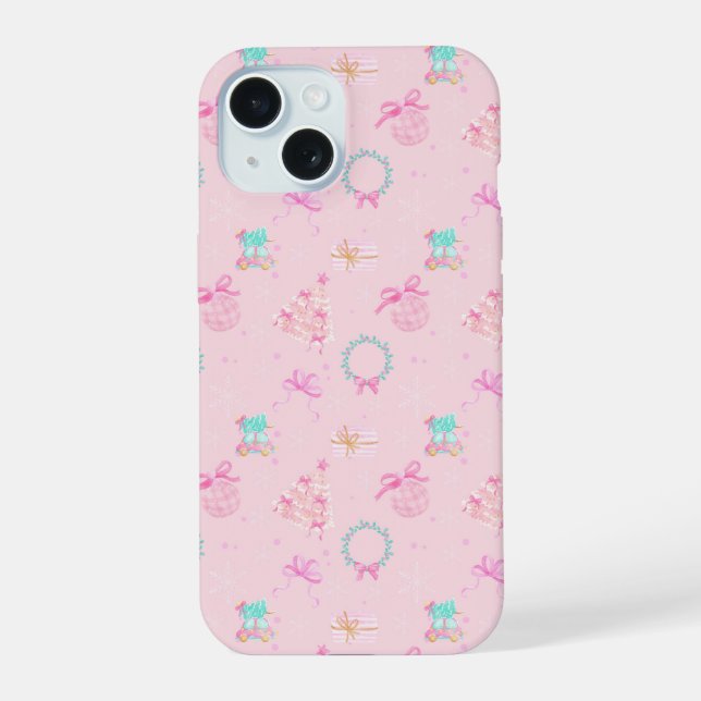 Pink Christmas Coquette Bow Seamless Pattern Iphone Case (Back)
