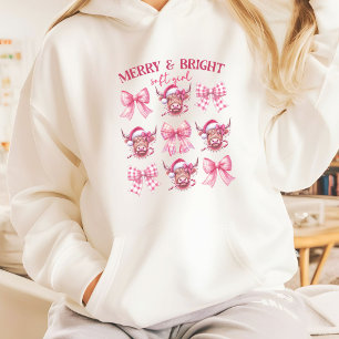 Pink Christmas Coquette bows and cows Hoodie