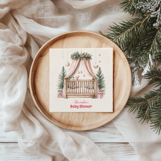 Pink Christmas Crib Baby Shower Napkins (Creator Uploaded)