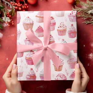 Pink Christmas Cupcakes Wrapping Paper