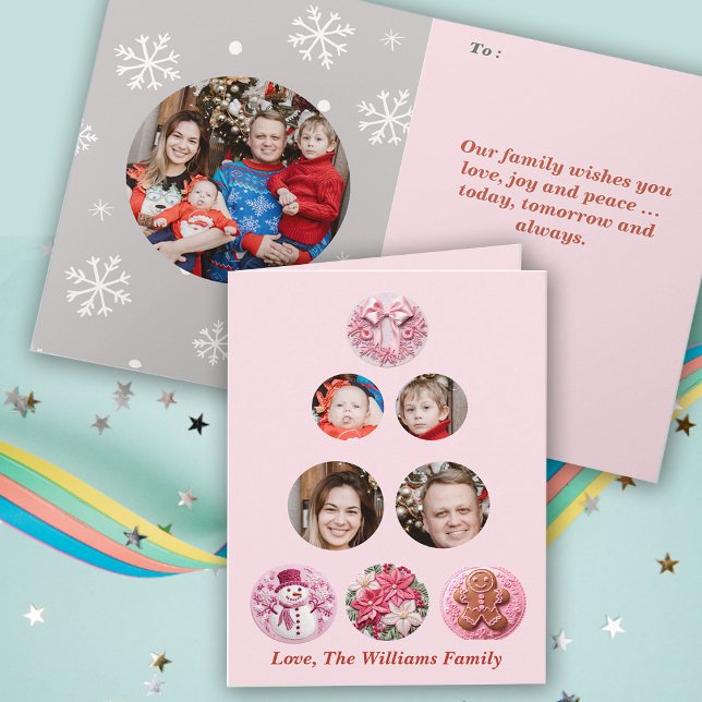 Pink Christmas Custom Photos Card (Creator Uploaded)