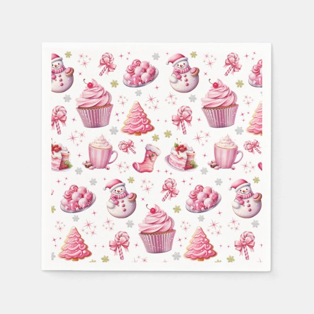 Pink Christmas Cute Fun Sweet Napkins (Front)