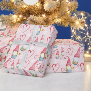 Pink Christmas Cute Gnome In Love Wrapping Paper
