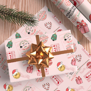 Pink Christmas Cute Personalized Baby Kids Wrapping Paper