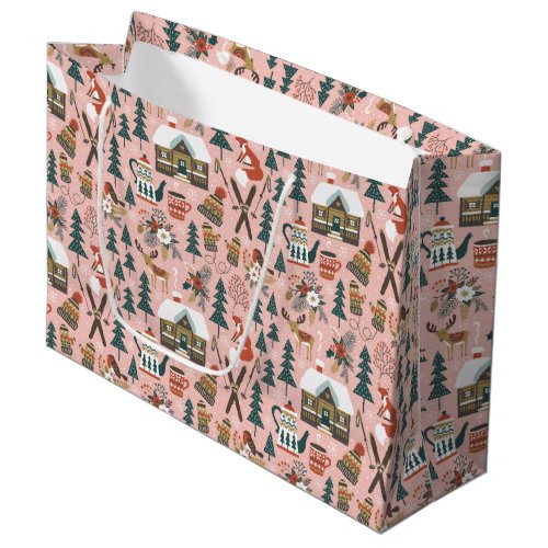 Pink Christmas Cute Woodland Animals Large Gift Bag