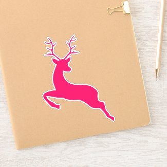 Pink Christmas Deer Silhouette Sticker