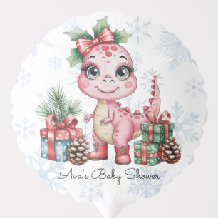 Pink Christmas Dino Girl Baby Shower Balloon
