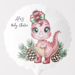 Pink Christmas Dino Girl Baby Shower Balloon