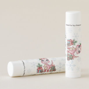 Pink Christmas Dino Girl Baby Shower Favor Lip Balm