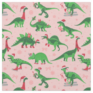 pink christmas dinosaurs stegosaurus triceratops fabric