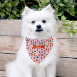Pink Christmas Dogs Personalized Pet Bandana Collar
