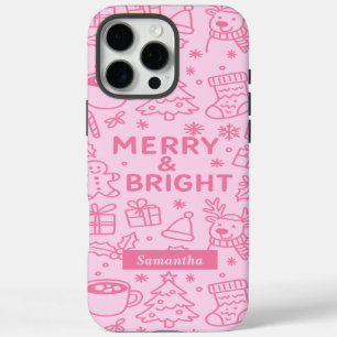 Pink Christmas Doodle Modern Holiday iPhone 16 Pro Max Case