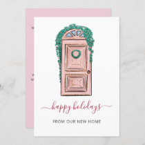 Pink Christmas Door Weve Moved Holiday Card