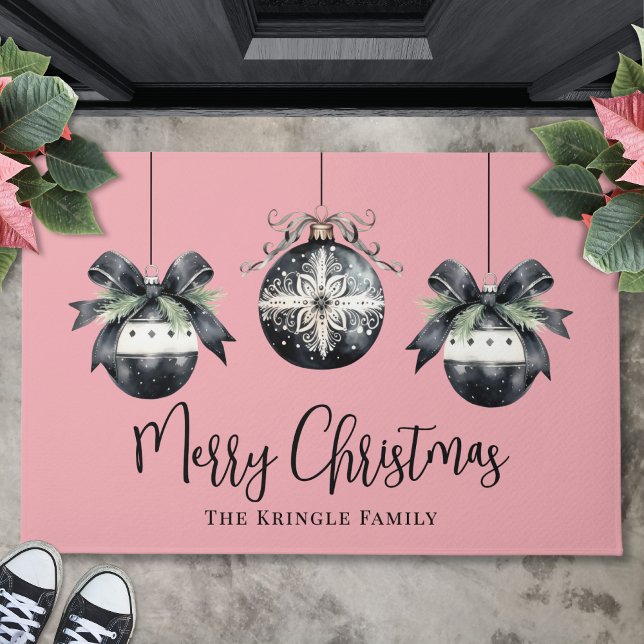 Pink Christmas Doormat (Personalized Name Pink Christmas Doormat)
