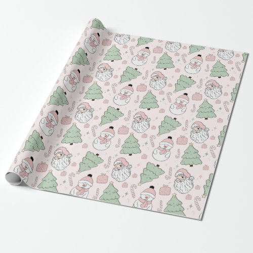 Pink Christmas Elements Wrapping Paper