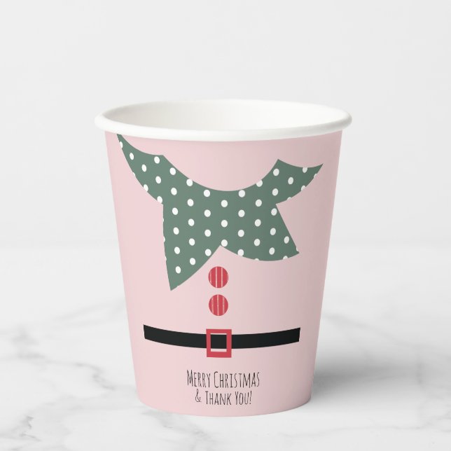 Pink Christmas Elf Suit Holiday Party     Paper Cups (Front)