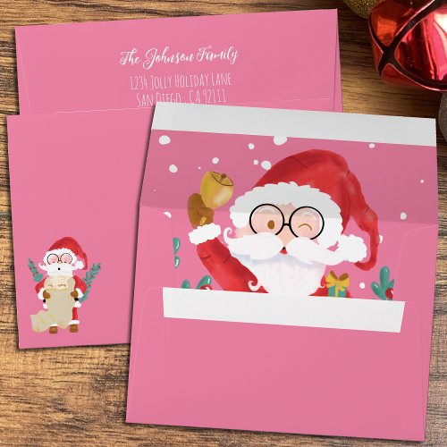 Pink Christmas Envelope with Whimsical Santa Claus