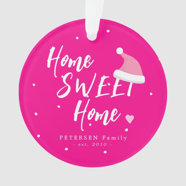 Pink Christmas family PHOTO name home sweet home Ornament (Front)