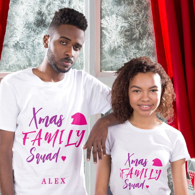 Pink Christmas family squad Santa hat personalized T-Shirt (Creator Uploaded)