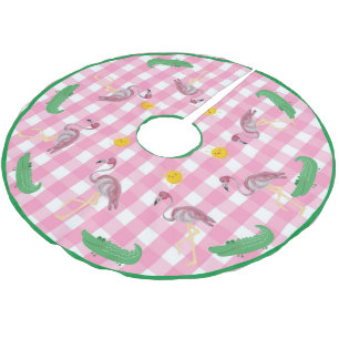 Pink Christmas Flamingo Alligator   Brushed Polyes Polyester Tree Skirt
