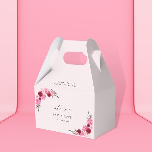 Pink Christmas Floral  Winter Girl Baby Shower Favor Boxes