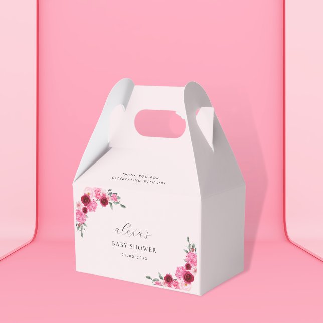 Pink Christmas Floral | Winter Girl Baby Shower Favor Boxes (Creator Uploaded)
