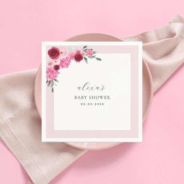 Pink Christmas Floral | Winter Girl Baby Shower Napkins (Creator Uploaded)