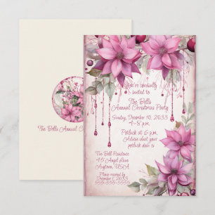 Pink Christmas Flowers Annual Christmas Party Invitation