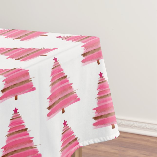 Pink Christmas Folk Art Tree  Tablecloth  (In Situ)