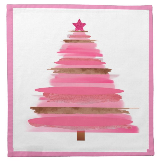 Pink Christmas Folk Art Tree  twig cloth  Napkin (Front)