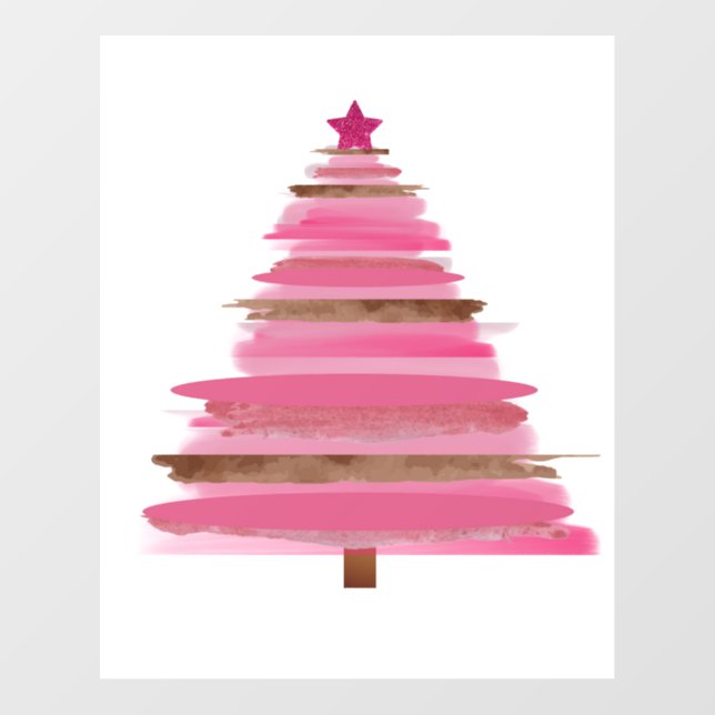 Pink Christmas Folk Art twig Tree     Wall Decal (Front)