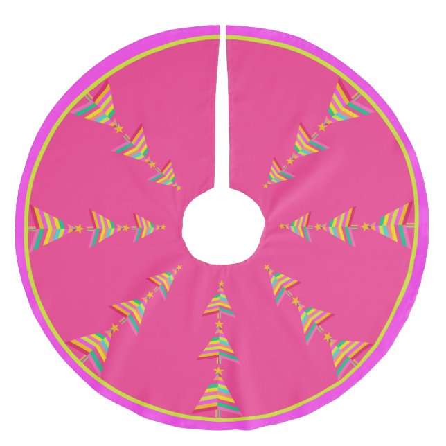 Pink Christmas Geometric Rainbow Stripe Brushed Polyester Tree Skirt (Front)