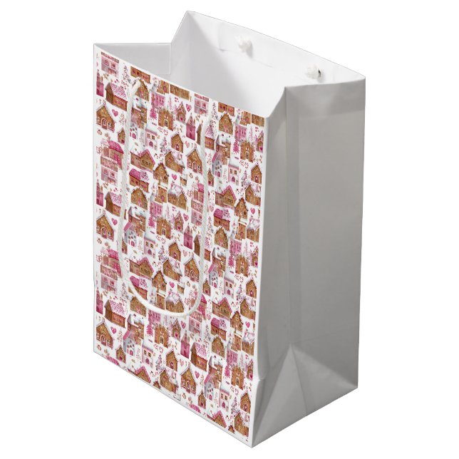 Pink Christmas Gift Bag – Unique Holiday Wrapping (Front Angled)