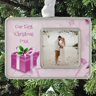 Pink Christmas Gift Framed Ornament