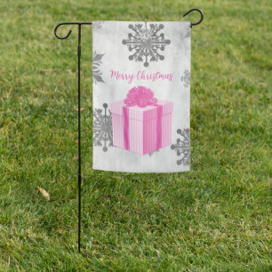 Pink Christmas Gift Garden Flag