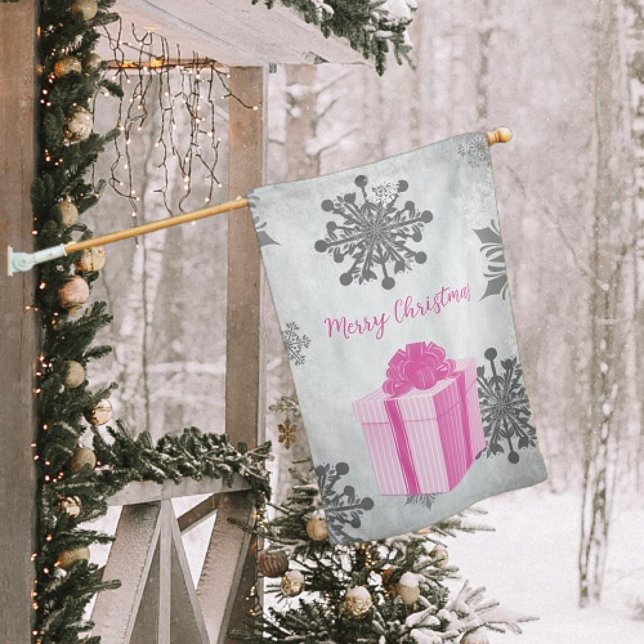 Pink Christmas Gift Holiday House Flag (Pink Christmas Gift Holiday House Flag)